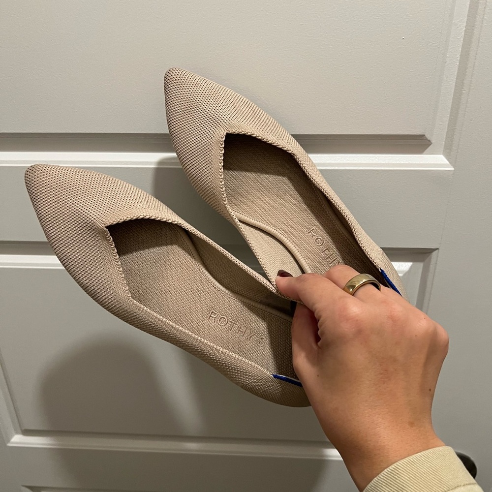 Rothy’s the Point Flats in Tan with Tortoise Sole